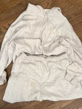 Victoria Secret/PINK Light Gray/Pink Cozy Zip Hoodie & Sweatpants Set